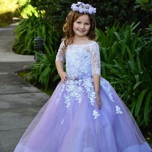 Lavender Lace flower girl dress train